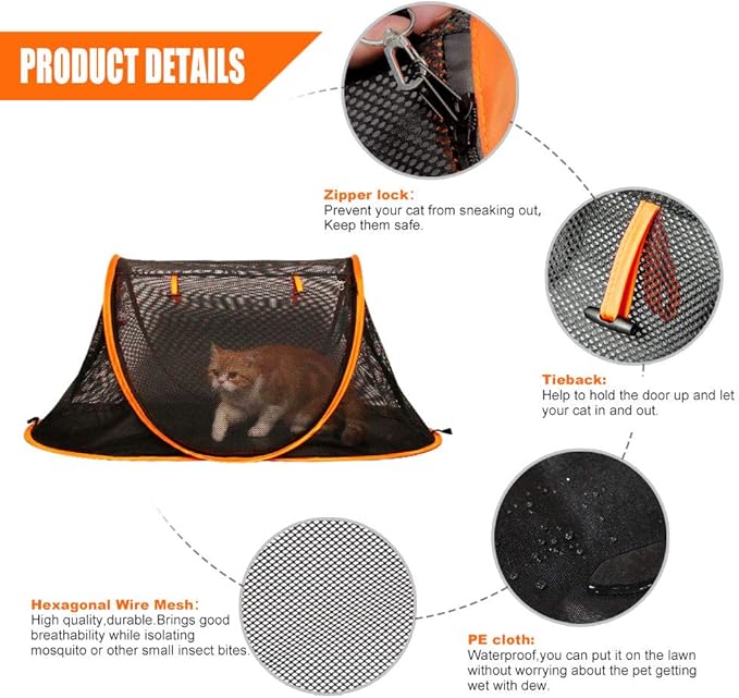 Portable Cat Mesh Tent Pet Cage,Pop Up Crate,Foldable Kennel,Indoor,Outdoor,Comfy Puppy House-Washable Fabric for Small Animals with 2 Cat Toys, Carry Bag & 2 Stakes