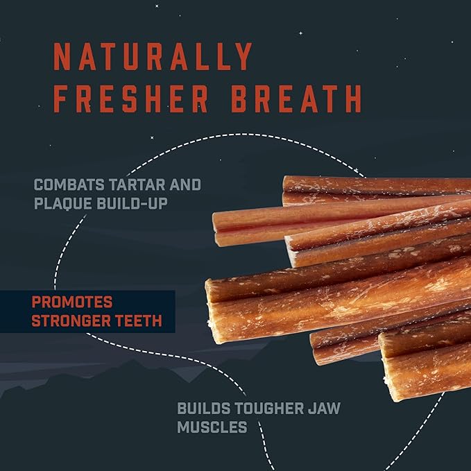 Wild Wolf 12-inch Angus Bully Sticks (8oz./~5 Sticks) Healthy, All-Natural, Long-Lasting Dog Chew Bones - Low Odor - Mixed Thickness - Lab-Tested, Hand-Inspected and Packed with Love in The USA