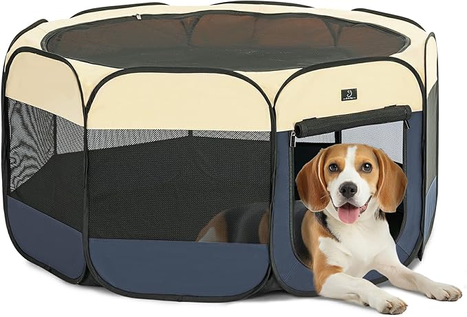 Portable Indoor Dog Playpen for Small Dogs & Puppies by A 4 Pet – 50.39" Pop-Up Soft Puppy Playpens with Bowl, Waterproof Floor, Calm Safe Space for Home, Travel & Daily Use