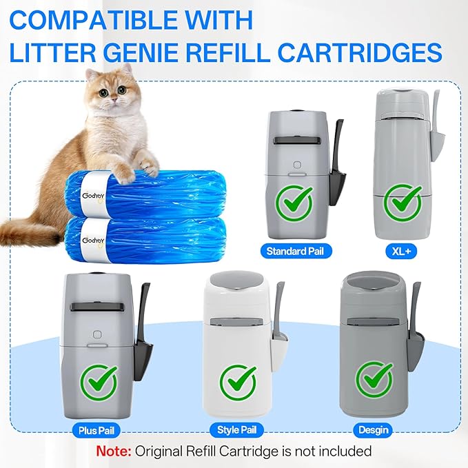 Cat Litter Refill Bags Compatible with Litter Genie XL+/Plus/Standard/Style/Desgin Pail, 10 Pack Extra 45% Length, 30 Months Use Time,Super Odor Control (Cartridge NOT Included)