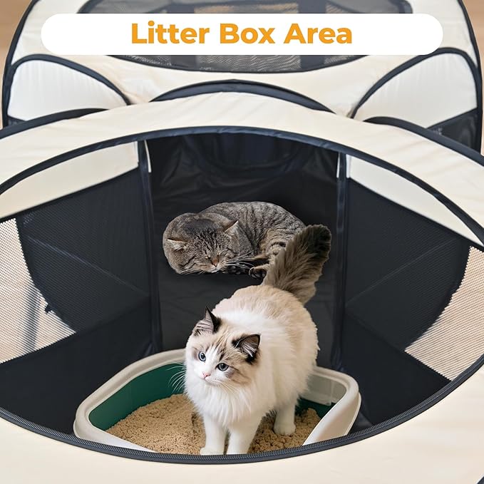 EighteenTek® 2-in-1 Pop Up Cat Playpen XLarge, Dog Puppy Pet Playpen, Indoor Outdoor Cats Enclosed, Cat Tent House Crate Cage, Portable & Foldable Playpen for Kittens(No Divider, Unified Space)