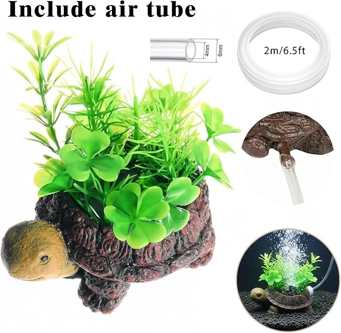Turtle Tank Accessories Fish Tank Bubbler - Realistic Resin Turtle Aquarium Decor with Air Stone, Aquarium Bubbler Decorations for Fish Tank Oxygenation and Landscape Enhancement, With Air Tubing