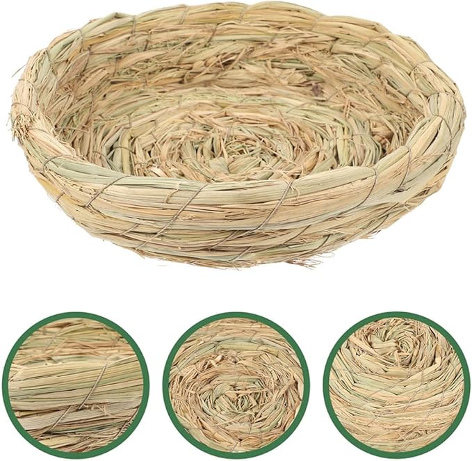 Woven Straw Bird Nest Breeding Nest for Small Animals 8.26X8.26X2.36In Handcrafted Birdcage Accessory for Doves Pigeons Parrots Rabbits with Removable Easy-Clean Design