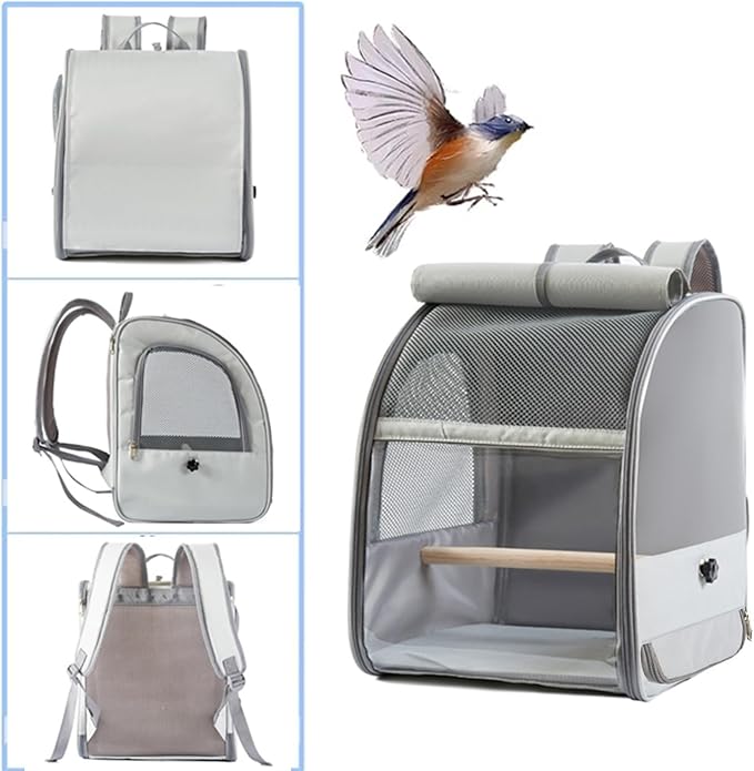Folded Bird Travel Backpacks Cage with Detachable Perches and Transparents Window for Pet Outdoor Bird Carriers for Conures & Budgies