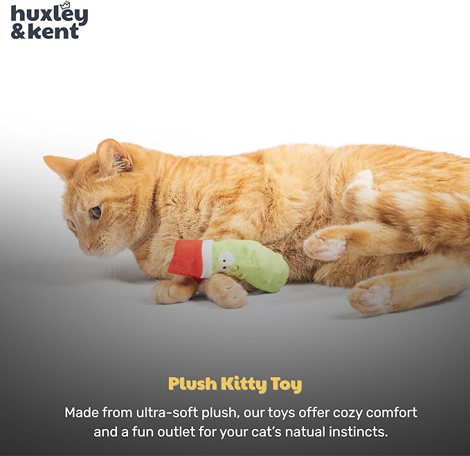 Huxley & Kent Plush Cat Toy - Holiday Interactive Catnip Toy for Cats & Kittens - Soft with Crinkle & Catnip - Fun Indoor Play - Dilly Claus