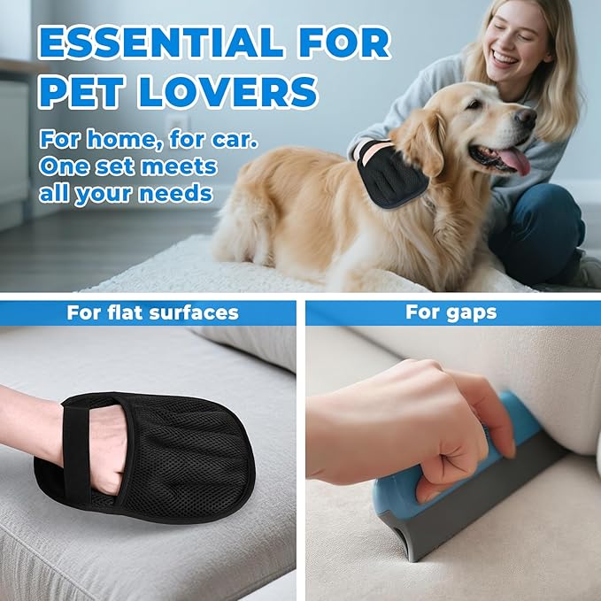GRENTY 2 PCS Pet Hair Removal Glove for Dogs & Cats, Upgraded Five-Finger Electrostatic Magic Brush Pet Hair Remover, Pet Hair Removal Tools for Clothing, Carpet, Sofa Gaps, Car Seat