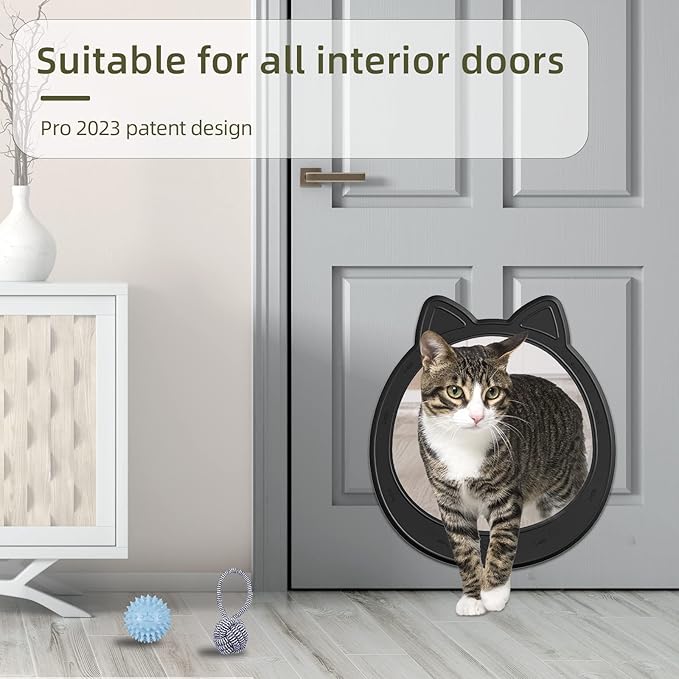 Large Cat Door, Cat Door Interior Door, No Flap Cat Door, Easy to Install, Strong Pet Door for Cat, No Training, Up to 22 LBS,Black