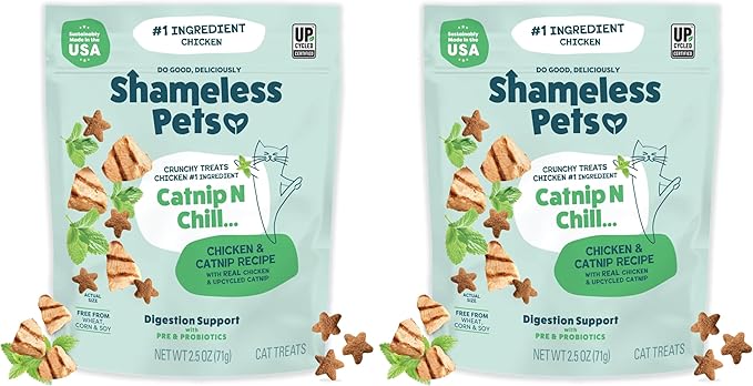Shameless Pets Digestive Health Catnip Chicken Crunchy Cat Treats (Pack of 2)