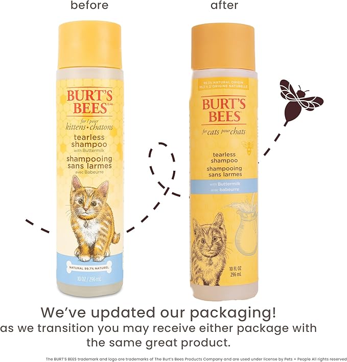 Burt's Bees for Pets Tearless Kitten Shampoo with Buttermilk and Honey, Gentle Cat Shampoo for Itchy Skin and Sensitive Coats, Easy Rinse Low Lather Formula, 99.3% Natural Origin, 10 Fl Oz - 2 Pack