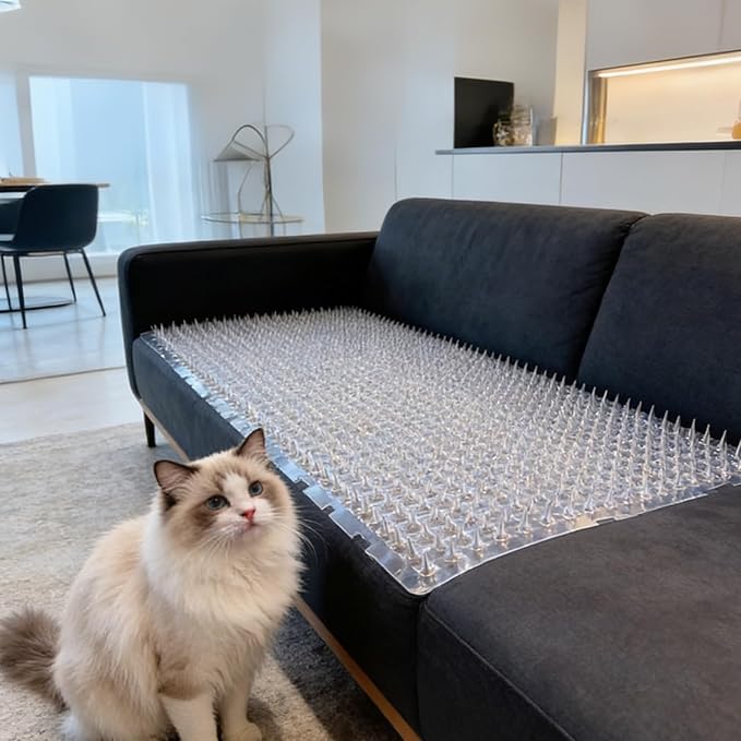 Pet Deterrent Mat with Spikes, Cat Scat Mat for Couch, Keep Dogs Off Furniture, Reusable Cat Repellent Mat for Indoor/Outdoor Use, 4 Pack (Black)