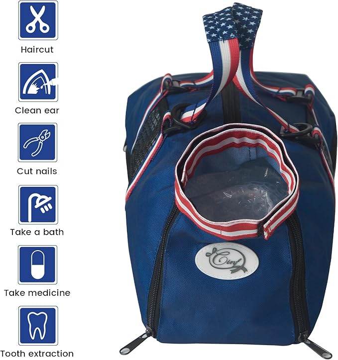 Cinf Cat Nail Clipping Cleaning Grooming Restraint Bag （Free Muzzle） No Scratching Biting for Bathing Nail Trimming Injecting Examining((Blue USA Flag,M)