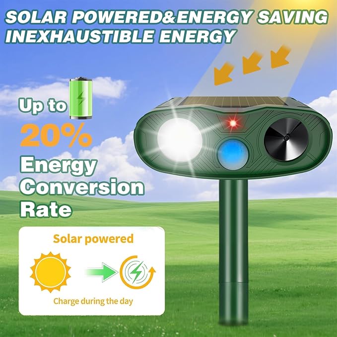 4Pack Ultrasonic Cat Repellent Outdoor Deer Repellent Devices,Solar Animal Repeller Motion Detection Rabbit Raccoon Squirrel Dog Squirrel Repellent Deterrent with LED Flash Lights for Yard
