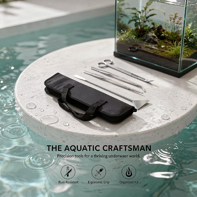 4 Pcs Aquarium Tool Kit, Stainless Steel For Fish Tank Plant, Includes Tweezers Scissors Spatula, With Canvas Bag
