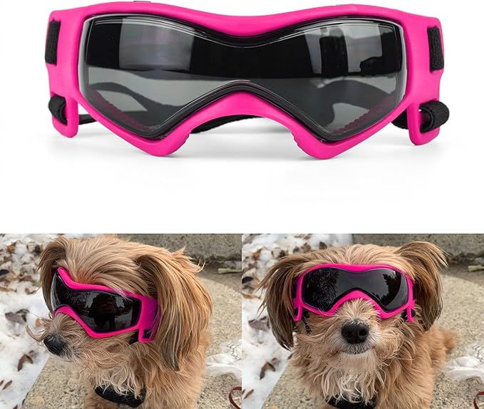 Dog Goggles Medium Breed, Small Dog Sunglasses Anti-UV Goggles for Pet Eyes Protection, Adjustable Straps, Pink M