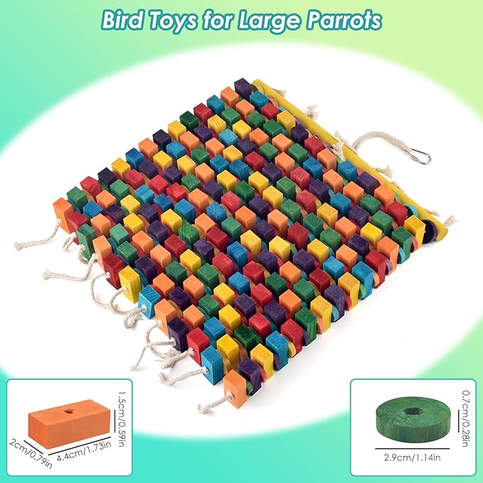 23 Inch Extra Large Bird Toy, Colorful Natural Chew Wood Blocks Hanging Parrot Tearing Toys, Birds Cage Accessories for Macaws, Amazon Parrots, African Grey, Cockatoos