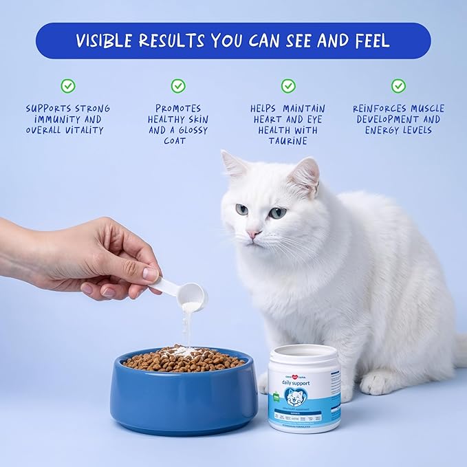 Daily Support Multivitamin for Cats - 4oz Powder - L-Lysine, Taurine, and Spirulina for Immune Support and Eye Health - Fish Oil & Vitamins for Skin and Heart Health. (for Cats)