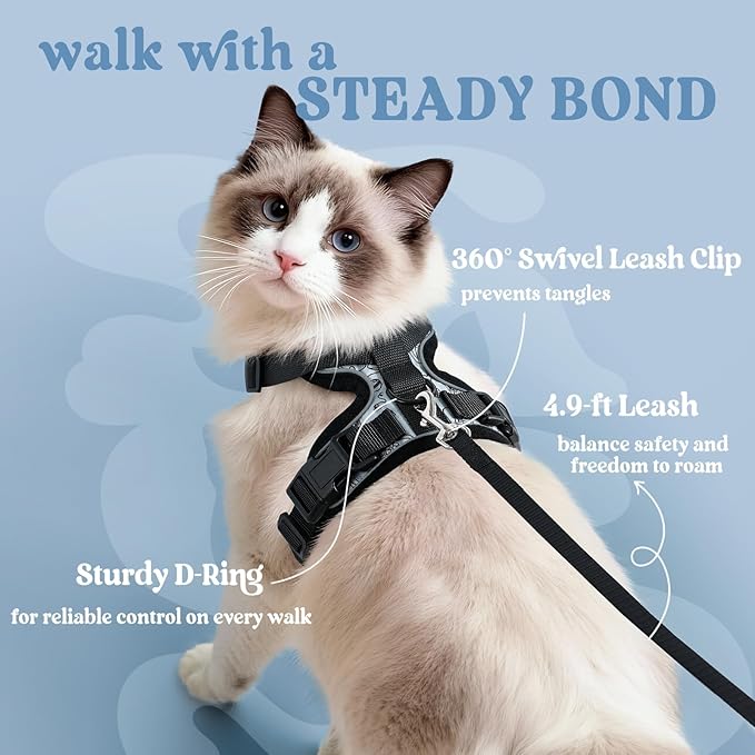 rabbitgoo Cat Harness and Leash for Walking, Escape Proof Soft Adjustable Vest Harnesses for Cats, Easy Control Breathable Reflective Strips Jacket, Doodle Gray,XXS