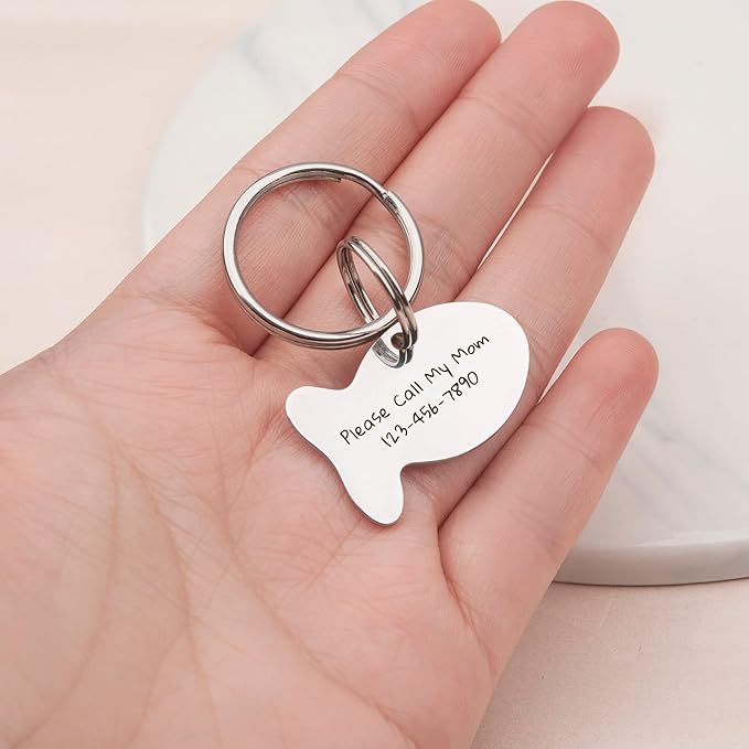 Anavia Small Size Dog Cat ID Tags, Small/XS Personalized Color Plated Stainless Steel Puppy Kitten Name Tags, Customized Engraved Nameplate Pet Collar Tag (Gold, Fish)