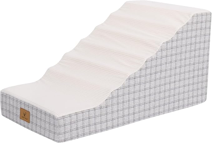 Pets Ramp for High Beds, Small Dogs & Senior Cats - Non-Slip Texture & Machine Washable Cover - Supportive Foam for Joint Comfort, Easy Climb for Couch, Sofa, Furniture (Beige)