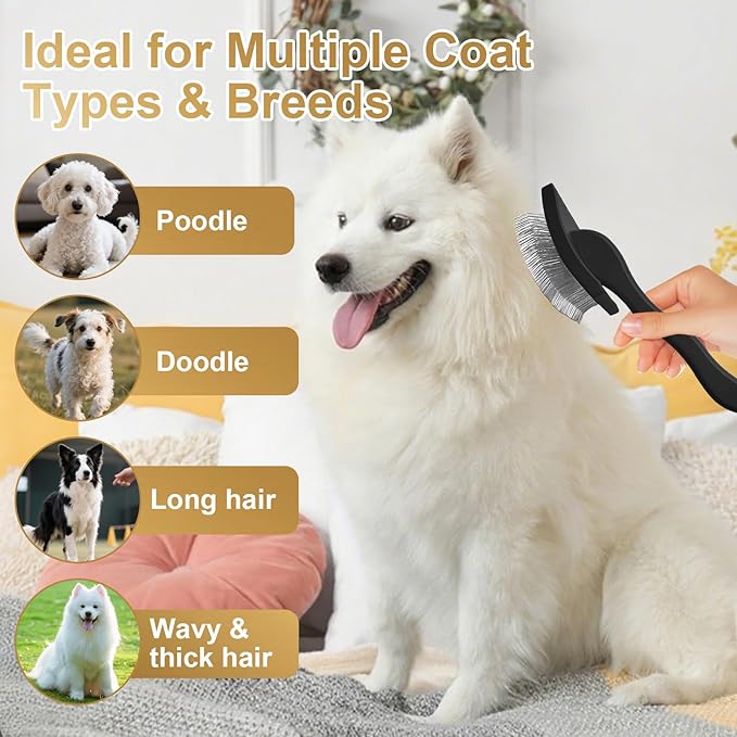 Dog Slicker Brush for Doodle Grooming,Dog Brush for Poodles,Long Pin Haired Pet Slicker Brush for Goldendoodles, Labradoodles,Bernedoodles (Black)