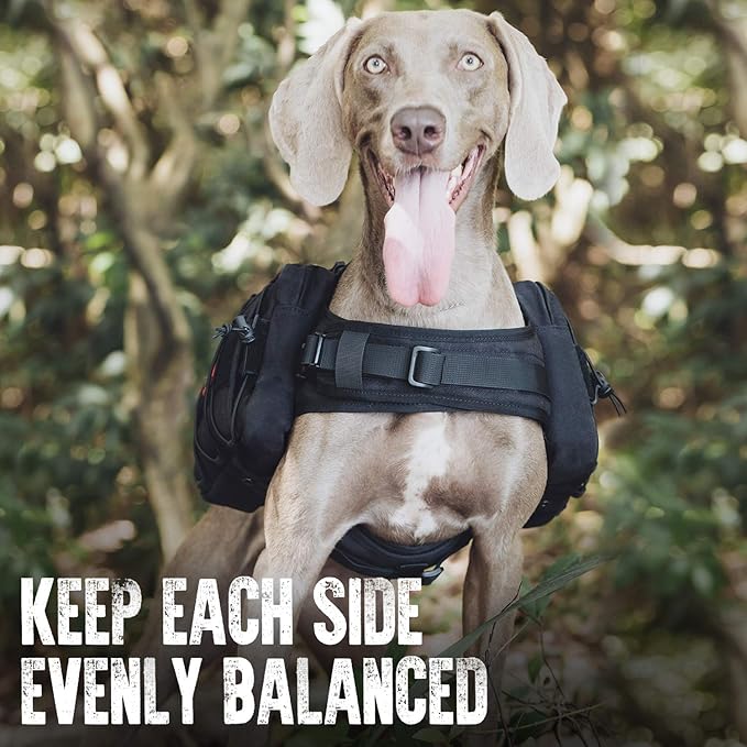 OneTigris Dog Backpack for Medium & Large Dogs, Nylon Backpack for Dogs Tactical Pet Backpack with Side Pockets for Hiking Walking Training Running (Black, Large)