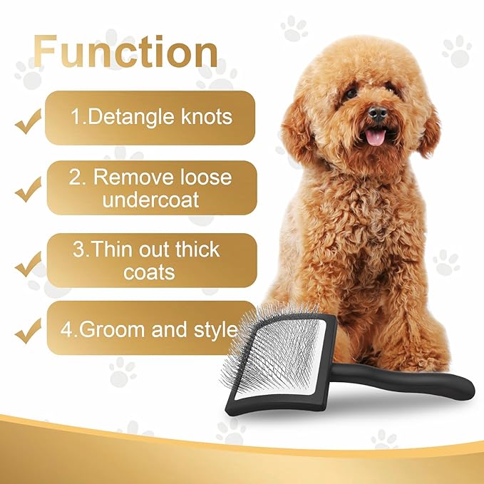 Dog Slicker Brush for Doodle Grooming,Dog Brush for Poodles,Long Pin Haired Pet Slicker Brush for Goldendoodles, Labradoodles,Bernedoodles (Black)