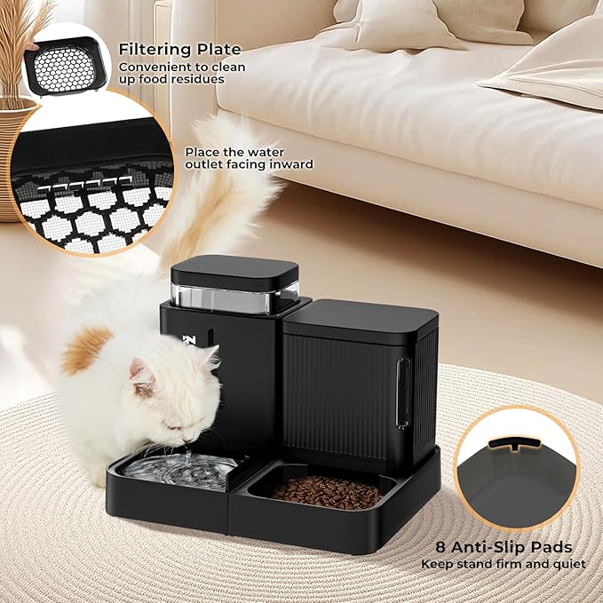 Gravity Dog Food and Water Dispenser, 2 in 1 Automatic Dog Feeder with 180 Degree Rotatable, 2 Pack Large Capacity Self Feeding for Small Dogs Puppy, Black, 1.6GALx2
