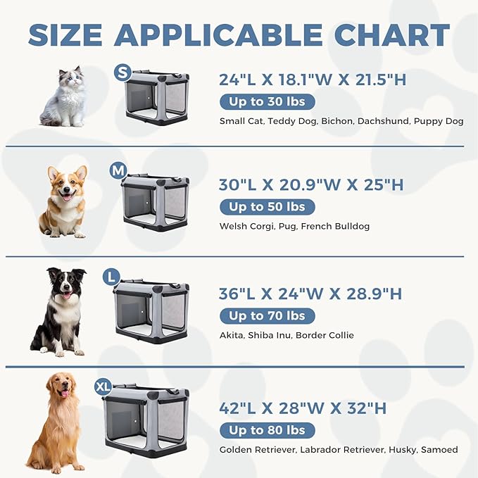 DUMOS Dog Crate 24 Inch Travel Cat Pet Carrier for Small Dog, Portable Foldable Soft Pet Airline Approved Crate with Storage Bag & Washable Pad for Indoor Outdoor Dog Kennel Carrier (S-30lbs, Grey)