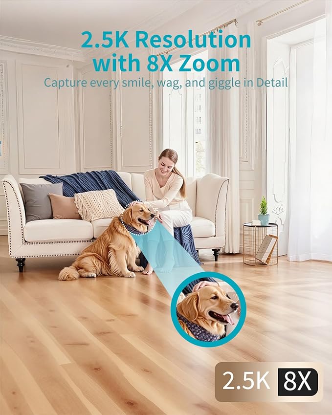 VIMTAG 5G Indoor Security Camera, 4MP Pet Camera with Speaker for Dog/Cat, 360° View Baby Monitor with Phone App, Home/Room/Nanny, Dual-Band WiFi, Motion Tracking, 2-Way Audio, Cloud & SD Card Storage