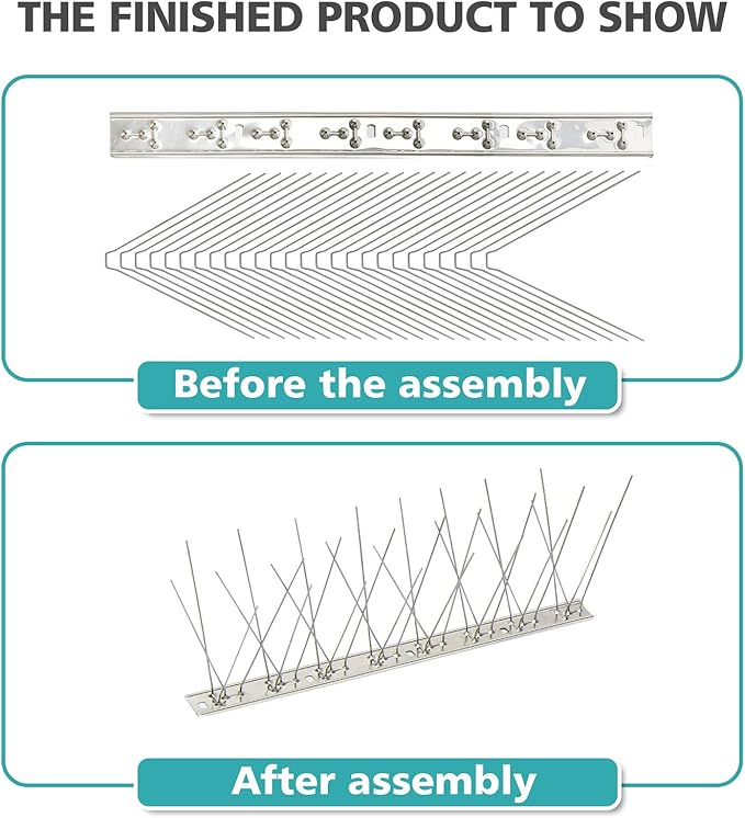 KKY Bird Spikes Stainless Steel Base, Metal Bird Repellent Nail Fence Kit, Can Be Used to Stop Pigeons and Other Small Birds, Covering 65 Feet 60 Packs.