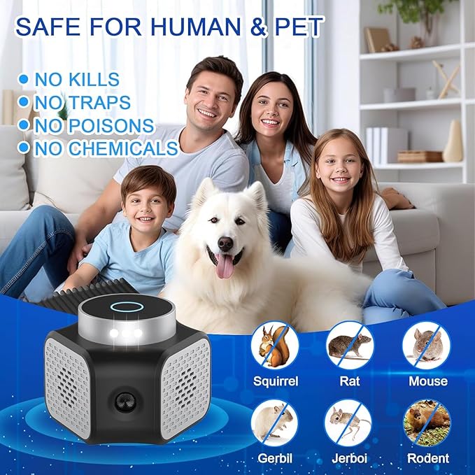 Mice Repellent Ultrasonic Plug in 4-Modes, Rodent Rat Repellent Indoor Squirrel Repellent Ultrasonic Pest Repeller for Attic House Warehouse Basement Garage Office Rvs
