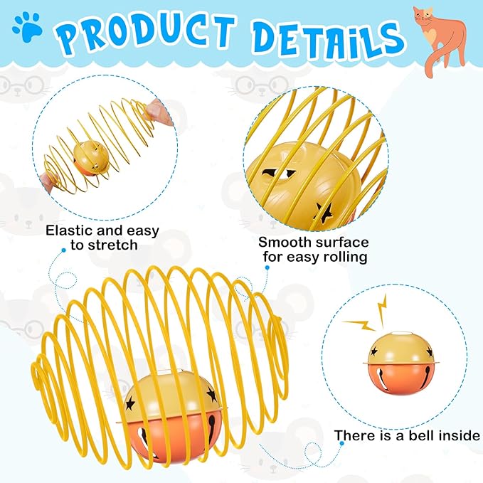 Jecery 5 Pcs Cat Spring Balls Toys Stretchable Rolling Balls Colorful Playful Coils Interactive Action Toy Caged Rats for Kitten Pet Supplies (Bell,Multicolor)