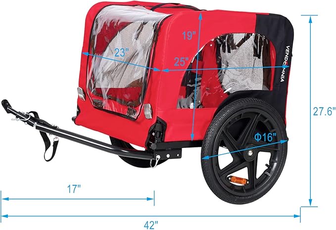 2-in-1 Dog Bike Trailer & Pet Carrier with Quick-Release Wheels, Foldable Steel Frame & Non-Slip Floor, 88 lbs Capacity for Medium/Small Dogs, Compatible with 20"-29" Bicycles