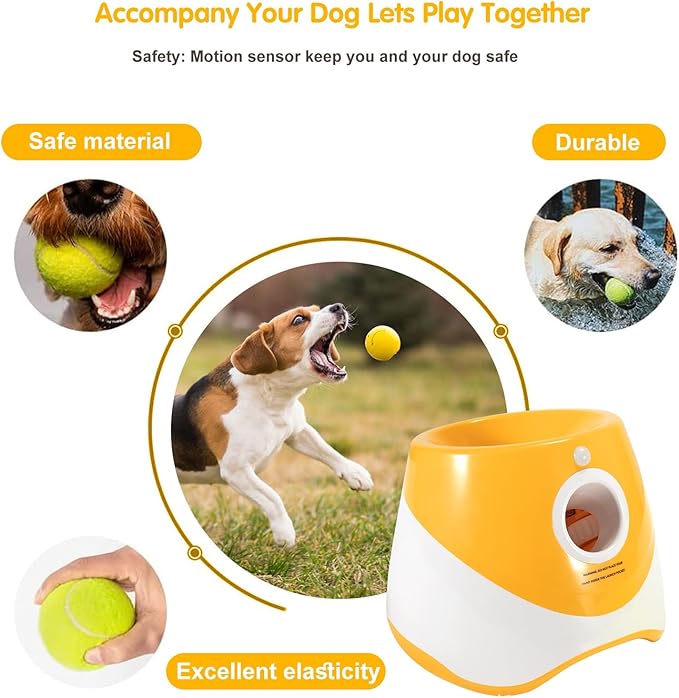 Interactive Dog Toys - Automatic Tennis Ball Launcher for Medium to Large Dogs, Outdoor Exercise & Training, Perfect Home Dog Toy 6 Ball (Fluorescent, Standard)