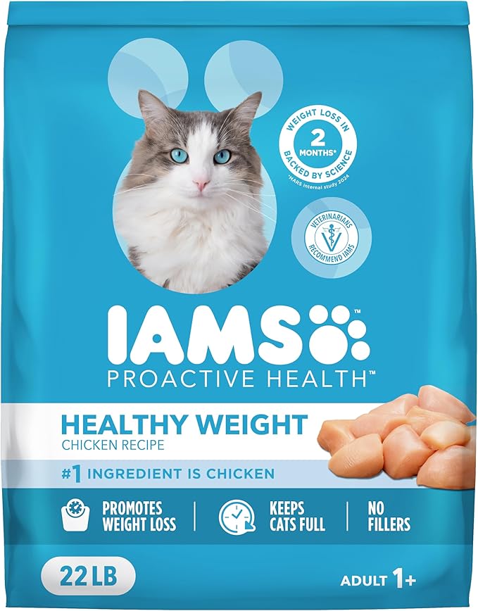 IAMS Proactive Health Healthy Weight Adult Dry Cat Food Chicken Flavor, Adult Cat Food Dry Recipe, 22 lb. Bag