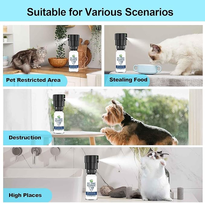 Motion Activated Pet Deterrent Spray System for Cats & Dogs Odorless Pet Deterrent, Senses Pets Up to 8 Feet Away, Friendly & Safe