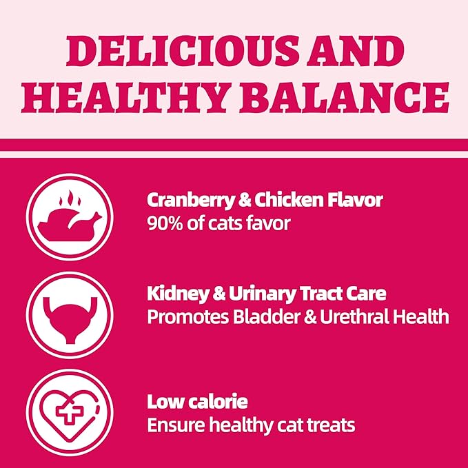 Wellix 13.05oz Urinary Tract Health Cat Treats for Indoor Cats - Cranberry&D-Mannose for UT,Kidney,Bladder Support - Chicken Formula Crunchy Kitten Training Snacks Chews