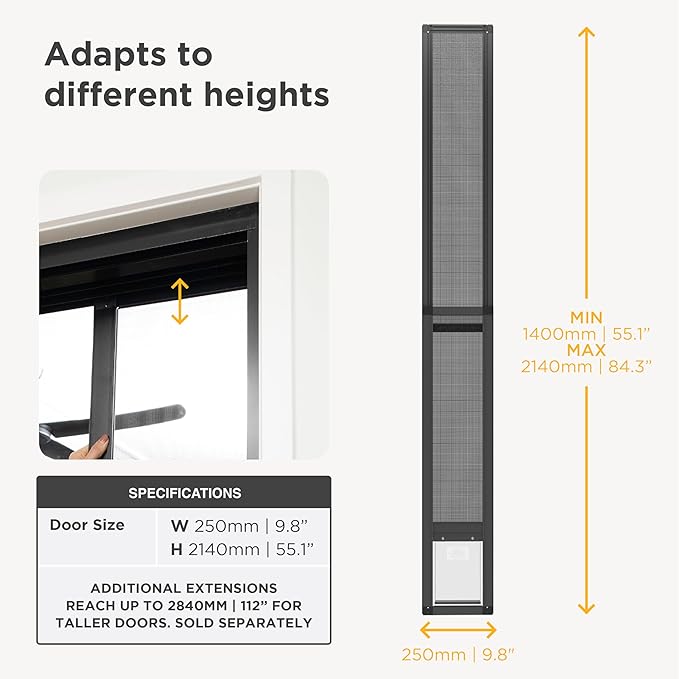 Hakuna Pets V2 Patio Pet Door Screen Insert Panel for Sliding Doors, Fits Door Track Min Ht 55.12" to Max Ht 84.25",UV Resistant Mesh, Locking Magnetic Dog Door, Easy Install and Removal,Small,Black