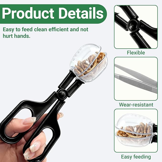 Reptile Feeding Clamp, 4 PCS Reptile Feeding Tongs Plastic Reptiles Poop Scoop for Gecko Turtle Lizard Frog Snake and Other Small Animals