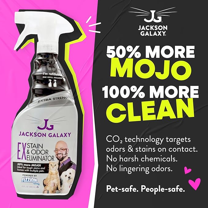 Jackson Galaxy EX Stain & Odor Eliminator - Cat Pee Cleaner, Reusable 23oz Bottle with Refill Included - Fast Acting & Non-Toxic CO2 Based Pet Urine Remover - Made by a Trusted Cat Expert