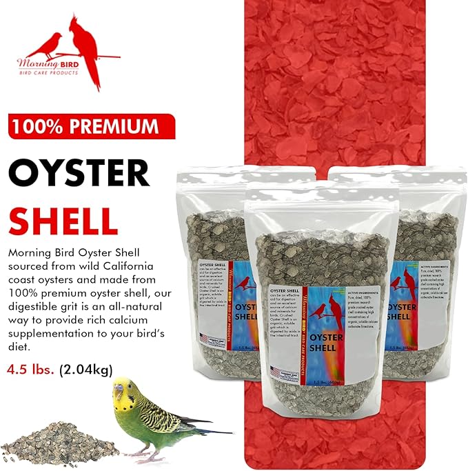 Morning Bird Oyster Shell for Birds 4.5 lbs (3-Pack, 1.5 lbs Each) – Natural Calcium Supplement – Sustainably Harvested from California Coast – Easy to Mix – Safe Year-Round Bird Food Additive
