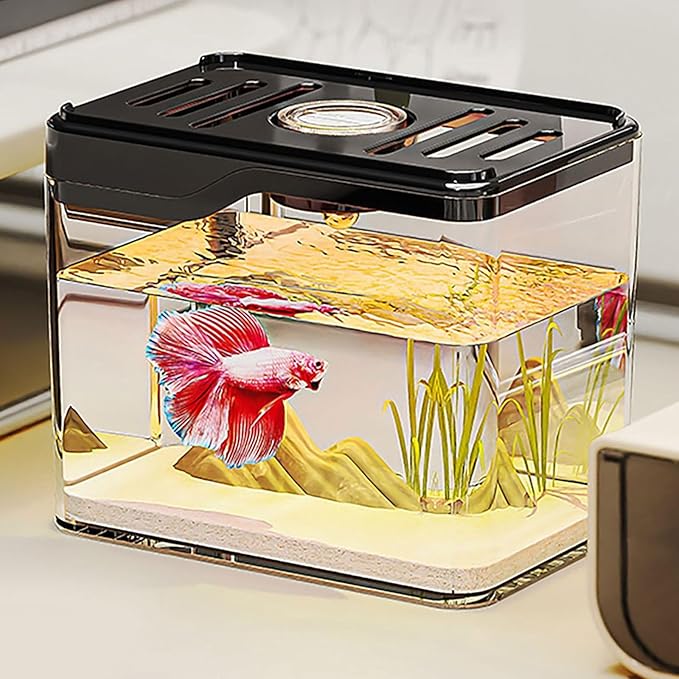 Small Fish Tank,Aquarium Breeding Box-Plastic Breeder Box for Fish Tank,Aquarium Starter Kit with LED Lighting for Baby Shrimp,Betta,Clownfish,Guppy,Lid Included(0.5 Gallons)