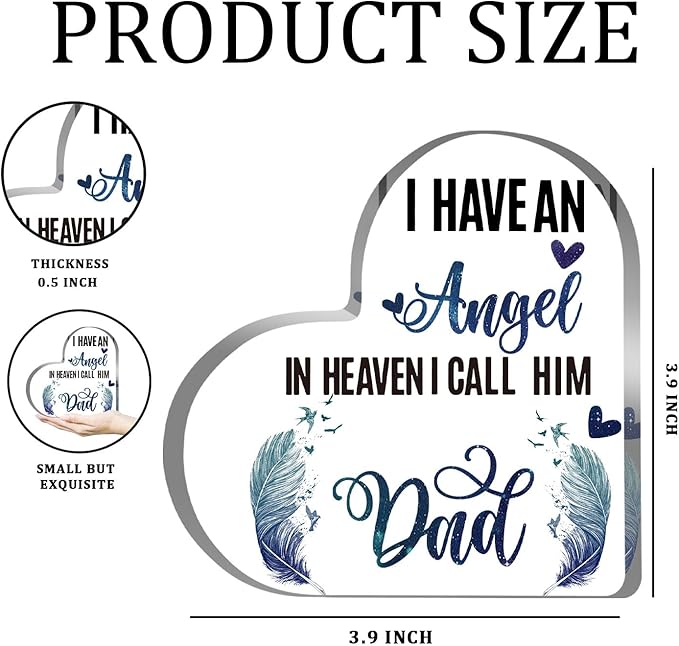 Sympathy Memorial Gift for Loss Loved One Father I Have Angel Dad Sign Bereavement Remembrance Paperweight Keepsake Funeral Grief Condolence Memorial Table Home Feather Decorations