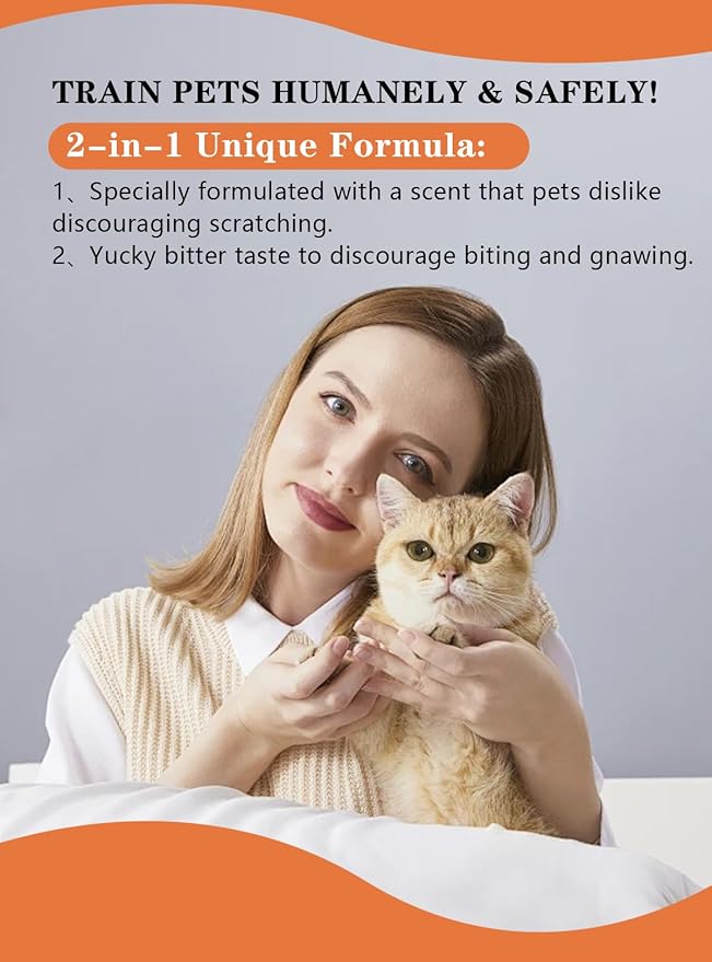 Cat Deterrent Spray - Safe for Indoor & Outdoor, Cat Scratch Deterrent for Furniture Protection, Sofas, Rugs, Curtain - Cats Behavior Training Prevent Urine Marking, with Natural Ingredients 2*100ml