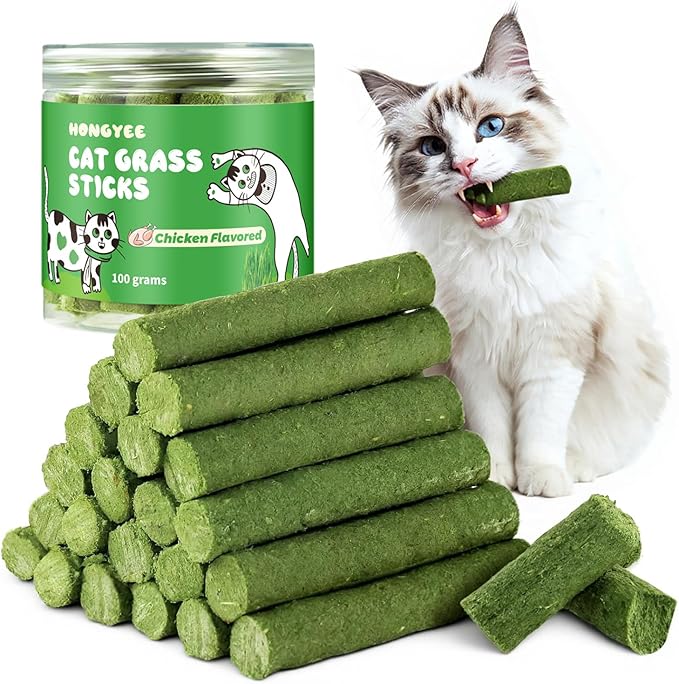 20Pcs Cat Grass Stick Snacks (100g), Freeze Dried Snacks, Catnip, for Cat Dental Care and Hairball Removal, Pampering Gastrointestinal System