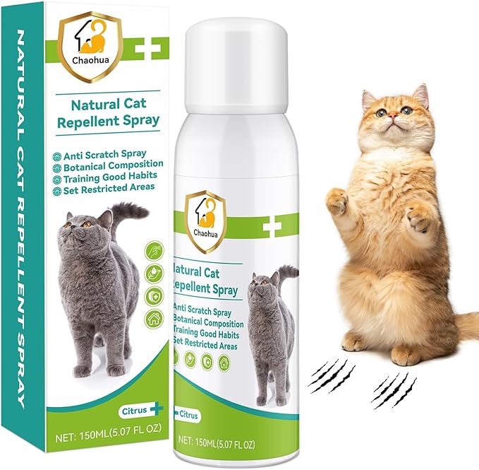 Cat Deterrent Spray, Natural Cat Repellent for Indoor & Outdoor Use, Safe Anti-Scratch Furniture Protector, Effective Cat Training Aid Spray for Sofa, Carpet & Door 150ml