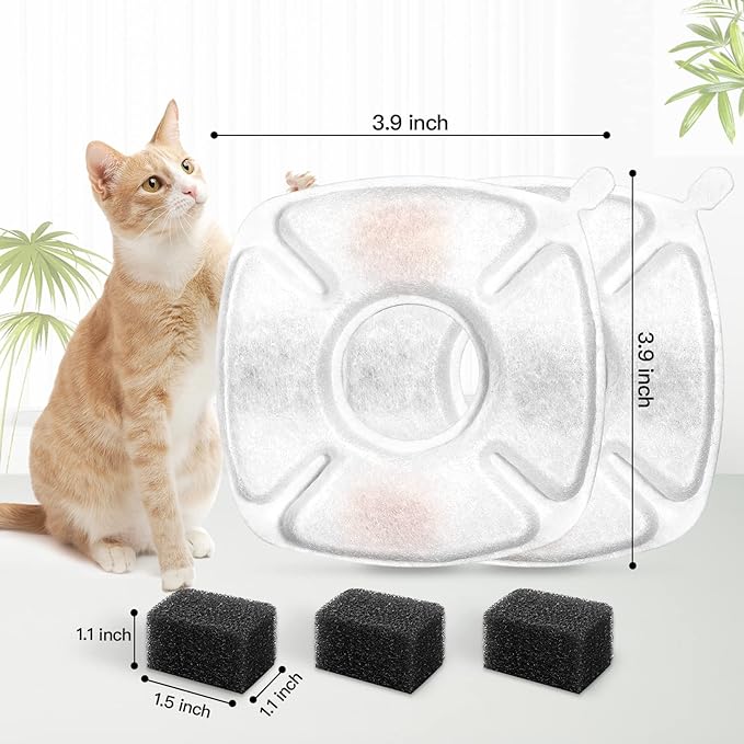 28 Pcs Cat Water Fountain Replacement Filters-14 Pack Water Fountain Filters 14 Pack Pre-Filter Sponges, Pet fountain replacement filters Fit for 95oz/2.8L Cat Pet Fountain, white + black