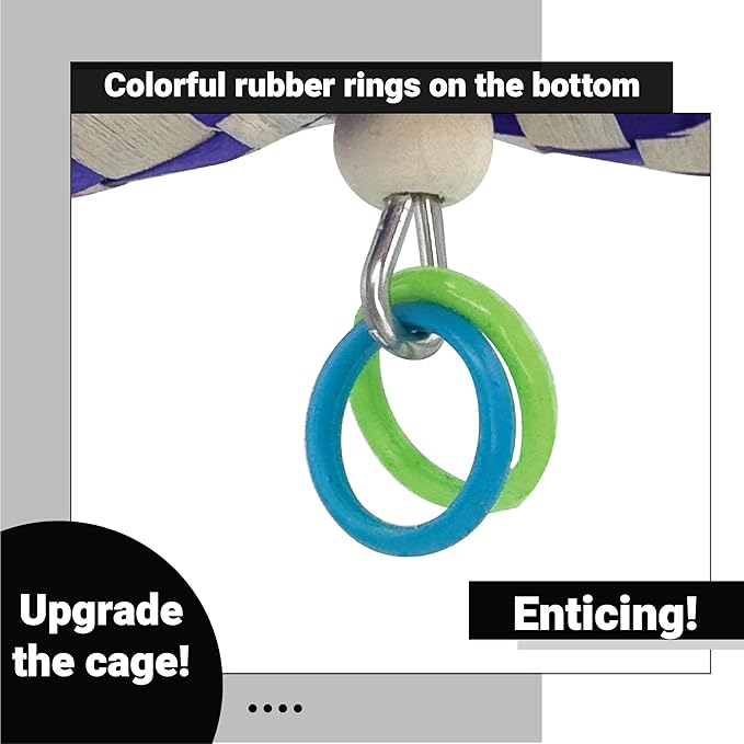 951 Double Duck Trap Bird Toy 9" - Handmade Foraging Bamboo Finger Traps & Rubber Ducks - Shredding & Chewing Cage Accessory for Conure, Parakeet, Lovebird & Cockatiel - Interactive Enrichment