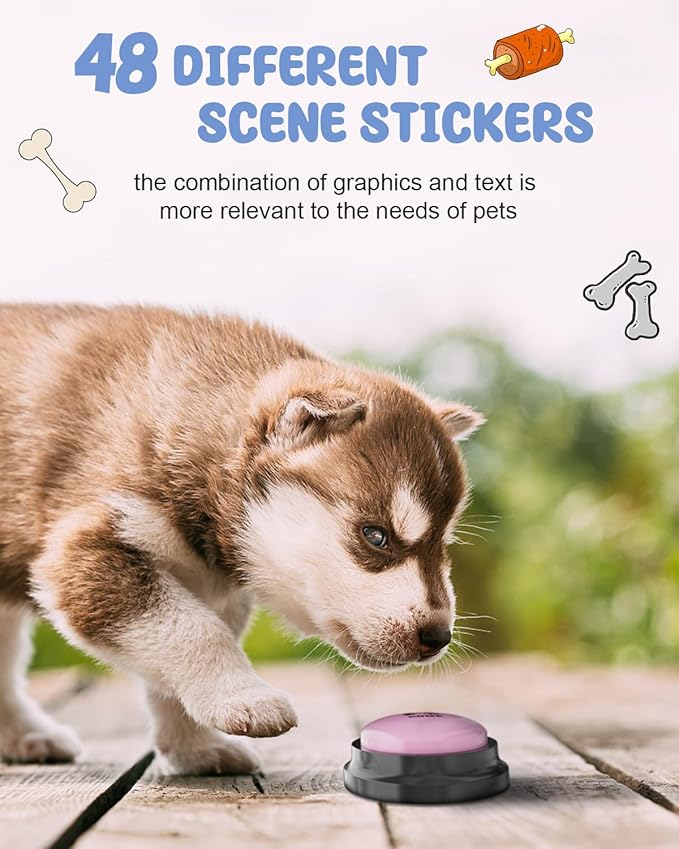 6 Piece Dog Talk Buttons, Dog Buttons for Communication with Non-Slip Mat, 30s Recordable Voice Commands To Train Pet, Dog Talking Buttons Starter Set with 48 Scene Stickers Suitable for Easy Training