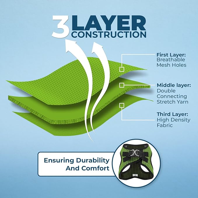 Best Pet Supplies Voyager Step-in Air Harness - All Weather Mesh, Reflective, No Pull Harness for Dogs, Cats - Secure with Hook & Loop Fastener, Buckle, Double D-Rings - Lime Green 2-Tone, XL